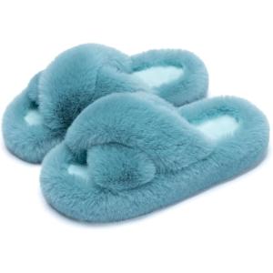 imageChantomoo Womens Slippers Memory Foam House Bedroom Slippers for Women Fuzzy Plush Comfy Faux Fur Lined Slide Shoes AntiSkid Sole Trendy Gift SlippersTurquoise Green Cross