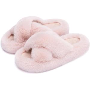 imageChantomoo Womens Slippers Memory Foam House Bedroom Slippers for Women Fuzzy Plush Comfy Faux Fur Lined Slide Shoes AntiSkid Sole Trendy Gift SlippersPink Cross