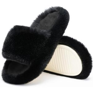 imageChantomoo Womens Slippers Memory Foam House Bedroom Slippers for Women Fuzzy Plush Comfy Faux Fur Lined Slide Shoes AntiSkid Sole Trendy Gift SlippersBlack