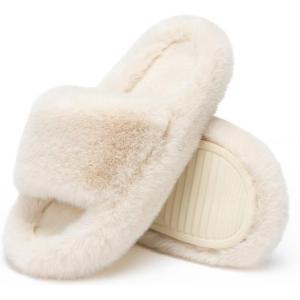imageChantomoo Womens Slippers Memory Foam House Bedroom Slippers for Women Fuzzy Plush Comfy Faux Fur Lined Slide Shoes AntiSkid Sole Trendy Gift SlippersBeige