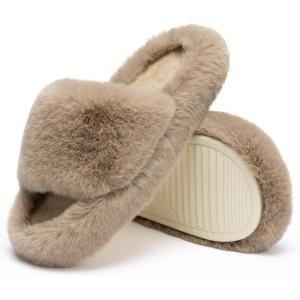 imageChantomoo Womens Slippers Memory Foam House Bedroom Slippers for Women Fuzzy Plush Comfy Faux Fur Lined Slide Shoes AntiSkid Sole Trendy Gift SlippersLight Brown