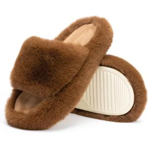 imageChantomoo Womens Slippers Memory Foam House Bedroom Slippers for Women Fuzzy Plush Comfy Faux Fur Lined Slide Shoes AntiSkid Sole Trendy Gift SlippersDark Brown