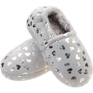 imageLulex Girls Cute Fleece Heart Slippers Warm Household Indoor Home SlippersGrey