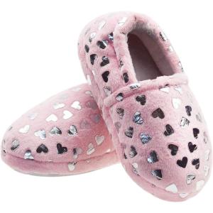 imageLulex Girls Cute Fleece Heart Slippers Warm Household Indoor Home SlippersLight Pink