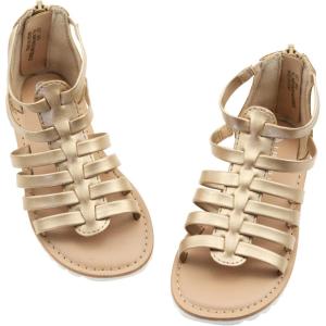 imageLulex Girls Gladiator Sandals for ToddlerLittle Kids Adjustable Cute Summer Flat Strappy Sandals with Zipper for 15 Years OldGolden