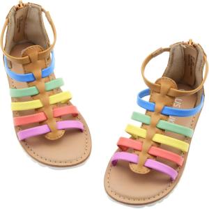 imageLulex Girls Gladiator Sandals for ToddlerLittle Kids Adjustable Cute Summer Flat Strappy Sandals with Zipper for 15 Years OldRainbow