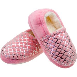 imageLulex Girls Slippers Glitter Warm House Shoes Pink AntiSlip Bedroom Slippers