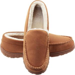 imageLulex Moccasins for Men House Slippers Indoor Outdoor Plush Mens Bedroom Shoes with Hard SoleBeige