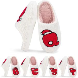 imageNineCiFun Christmas Slippers for Women Monogrammed Memory Foam House Slippers Santa hat Retro Soft Plush Warm Slipon Indoor Slippers Personalized Birthday Gifts shoesQ