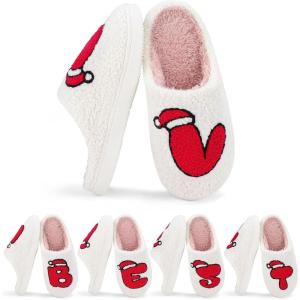 imageNineCiFun Christmas Slippers for Women Monogrammed Memory Foam House Slippers Santa hat Retro Soft Plush Warm Slipon Indoor Slippers Personalized Birthday Gifts shoesV