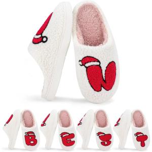imageNineCiFun Christmas Slippers for Women Monogrammed Memory Foam House Slippers Santa hat Retro Soft Plush Warm Slipon Indoor Slippers Personalized Birthday Gifts shoesN
