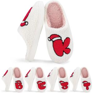 imageNineCiFun Christmas Slippers for Women Monogrammed Memory Foam House Slippers Santa hat Retro Soft Plush Warm Slipon Indoor Slippers Personalized Birthday Gifts shoesK