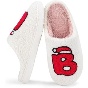 imageNineCiFun Christmas Slippers for Women Monogrammed Memory Foam House Slippers Santa hat Retro Soft Plush Warm Slipon Indoor Slippers Personalized Birthday Gifts shoesB