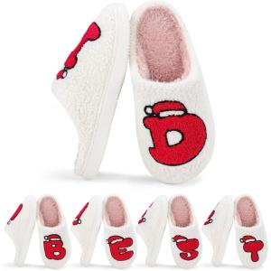 imageNineCiFun Christmas Slippers for Women Monogrammed Memory Foam House Slippers Santa hat Retro Soft Plush Warm Slipon Indoor Slippers Personalized Birthday Gifts shoesD