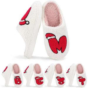 imageNineCiFun Christmas Slippers for Women Monogrammed Memory Foam House Slippers Santa hat Retro Soft Plush Warm Slipon Indoor Slippers Personalized Birthday Gifts shoesM