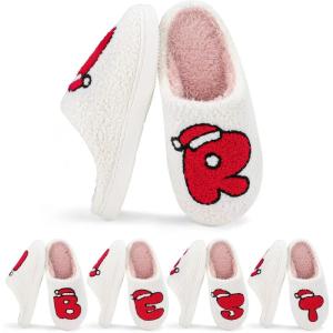 imageNineCiFun Christmas Slippers for Women Monogrammed Memory Foam House Slippers Santa hat Retro Soft Plush Warm Slipon Indoor Slippers Personalized Birthday Gifts shoesR