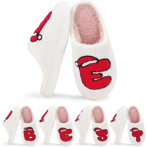 imageNineCiFun Christmas Slippers for Women Monogrammed Memory Foam House Slippers Santa hat Retro Soft Plush Warm Slipon Indoor Slippers Personalized Birthday Gifts shoesE