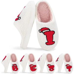 imageNineCiFun Christmas Slippers for Women Monogrammed Memory Foam House Slippers Santa hat Retro Soft Plush Warm Slipon Indoor Slippers Personalized Birthday Gifts shoesI
