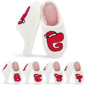 imageNineCiFun Christmas Slippers for Women Monogrammed Memory Foam House Slippers Santa hat Retro Soft Plush Warm Slipon Indoor Slippers Personalized Birthday Gifts shoesG