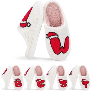 imageNineCiFun Christmas Slippers for Women Monogrammed Memory Foam House Slippers Santa hat Retro Soft Plush Warm Slipon Indoor Slippers Personalized Birthday Gifts shoesW