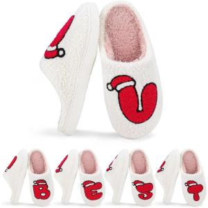 imageNineCiFun Christmas Slippers for Women Monogrammed Memory Foam House Slippers Santa hat Retro Soft Plush Warm Slipon Indoor Slippers Personalized Birthday Gifts shoesU