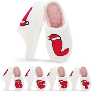 imageNineCiFun Christmas Slippers for Women Monogrammed Memory Foam House Slippers Santa hat Retro Soft Plush Warm Slipon Indoor Slippers Personalized Birthday Gifts shoesL