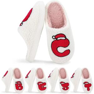 imageNineCiFun Christmas Slippers for Women Monogrammed Memory Foam House Slippers Santa hat Retro Soft Plush Warm Slipon Indoor Slippers Personalized Birthday Gifts shoesC