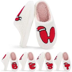 imageNineCiFun Christmas Slippers for Women Monogrammed Memory Foam House Slippers Santa hat Retro Soft Plush Warm Slipon Indoor Slippers Personalized Birthday Gifts shoesH