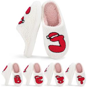 imageNineCiFun Christmas Slippers for Women Monogrammed Memory Foam House Slippers Santa hat Retro Soft Plush Warm Slipon Indoor Slippers Personalized Birthday Gifts shoesJ