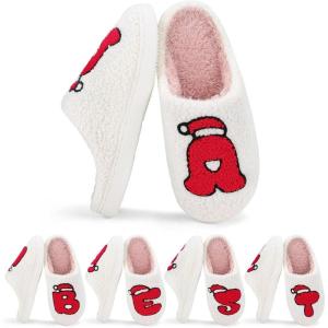 imageNineCiFun Christmas Slippers for Women Monogrammed Memory Foam House Slippers Santa hat Retro Soft Plush Warm Slipon Indoor Slippers Personalized Birthday Gifts shoesA