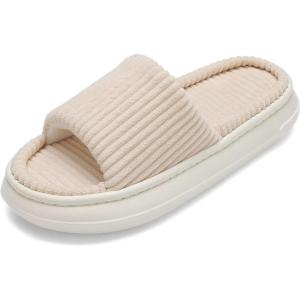 imageNineCiFun Unisex House Slippers Memory Foam Open toe Summer Slippers for Men and Women Corduroy Platform Slippers for Indoor and Outdoor UseBeige