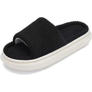 imageNineCiFun Unisex House Slippers Memory Foam Open toe Summer Slippers for Men and Women Corduroy Platform Slippers for Indoor and Outdoor UseBlack
