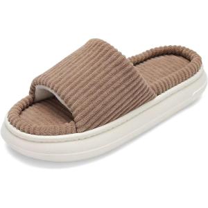 imageNineCiFun Unisex House Slippers Memory Foam Open toe Summer Slippers for Men and Women Corduroy Platform Slippers for Indoor and Outdoor UseBrown