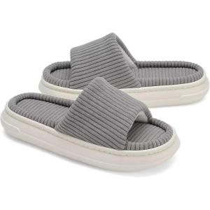 imageNineCiFun Unisex House Slippers Memory Foam Open toe Summer Slippers for Men and Women Corduroy Platform Slippers for Indoor and Outdoor UseGrey