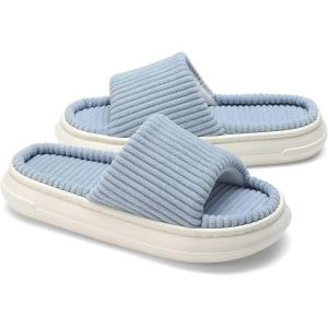 imageNineCiFun Unisex House Slippers Memory Foam Open toe Summer Slippers for Men and Women Corduroy Platform Slippers for Indoor and Outdoor UseLight Blue