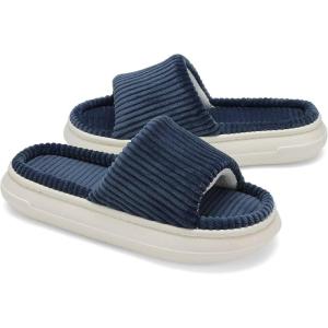 imageNineCiFun Unisex House Slippers Memory Foam Open toe Summer Slippers for Men and Women Corduroy Platform Slippers for Indoor and Outdoor UseNavy