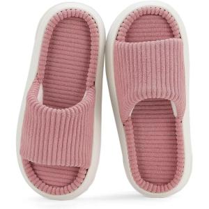 imageNineCiFun Unisex House Slippers Memory Foam Open toe Summer Slippers for Men and Women Corduroy Platform Slippers for Indoor and Outdoor UsePink