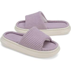 imageNineCiFun Unisex House Slippers Memory Foam Open toe Summer Slippers for Men and Women Corduroy Platform Slippers for Indoor and Outdoor UsePurple