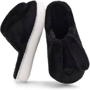 imageNineCiFun Womens Bunny Slippers Memory Foam House Plush Fluffy Rabbit Slippers Comfy Fuzzy Faux Fur Lining Indoor Animal Bedroom ShoesBlack