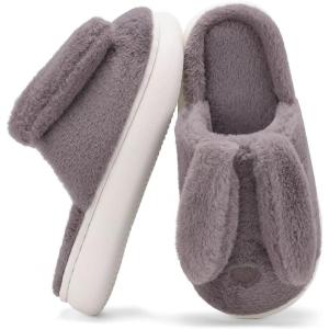 imageNineCiFun Womens Bunny Slippers Memory Foam House Plush Fluffy Rabbit Slippers Comfy Fuzzy Faux Fur Lining Indoor Animal Bedroom ShoesGrey