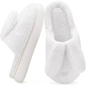imageNineCiFun Womens Bunny Slippers Memory Foam House Plush Fluffy Rabbit Slippers Comfy Fuzzy Faux Fur Lining Indoor Animal Bedroom ShoesWhite