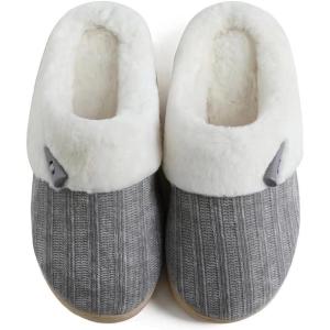 imageNineCiFun Womens Comfy House Slippers Memory Foam Fuzzy Bedroom Scuffs Slippers Indoor Outdoor Anti Skid Home Slippers Shoes with Warm Plush LiningLight Gray