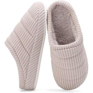 imageNineCiFun Womens Fuzzy House Slippers Corduroy Memory Foam Slippers Warm Slip On Comfy Bedroom Slippers Indoor Outdoor ShoesBeige
