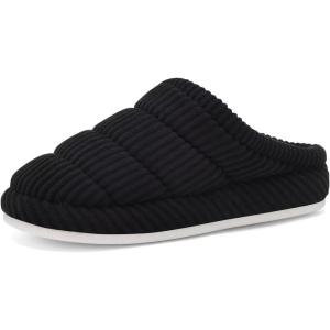 imageNineCiFun Womens Fuzzy House Slippers Corduroy Memory Foam Slippers Warm Slip On Comfy Bedroom Slippers Indoor Outdoor ShoesBlack