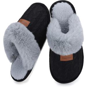 imageNineCiFun Womens Fuzzy Slippers Memory Foam Cozy House Slippers Comfy Scuffs Indoor Outdoor Gift Slippers with Soft Faux Fur LiningBlack
