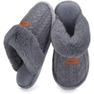 imageNineCiFun Womens Fuzzy Slippers Memory Foam Cozy House Slippers Comfy Scuffs Indoor Outdoor Gift Slippers with Soft Faux Fur LiningDark Grey