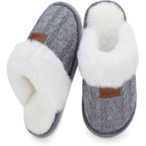 imageNineCiFun Womens Fuzzy Slippers Memory Foam Cozy House Slippers Comfy Scuffs Indoor Outdoor Gift Slippers with Soft Faux Fur LiningGrey