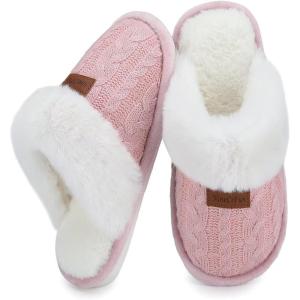 imageNineCiFun Womens Fuzzy Slippers Memory Foam Cozy House Slippers Comfy Scuffs Indoor Outdoor Gift Slippers with Soft Faux Fur LiningLight Pink