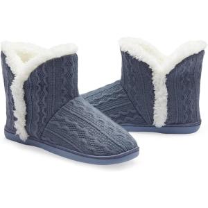 imageNineCiFun Womens Fuzzy Winter Bootie Slippers Knitted Ankle Boots Slippers Warm House Shoes Outdoor Indoor with Plush Fur LiningBlue