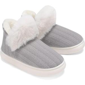 imageNineCiFun Womens Fuzzy Winter Bootie Slippers Knitted Ankle Boots Slippers Warm House Shoes Outdoor Indoor with Plush Fur LiningLight Grey